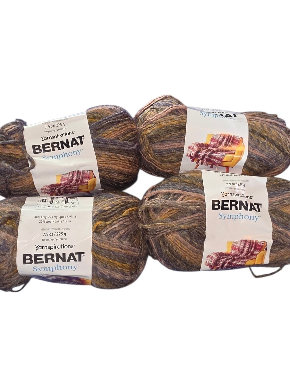 Bernat Symphony Brocade Yarn Lot of 4 Bulky #5 Wool Blend 1,236 Yards